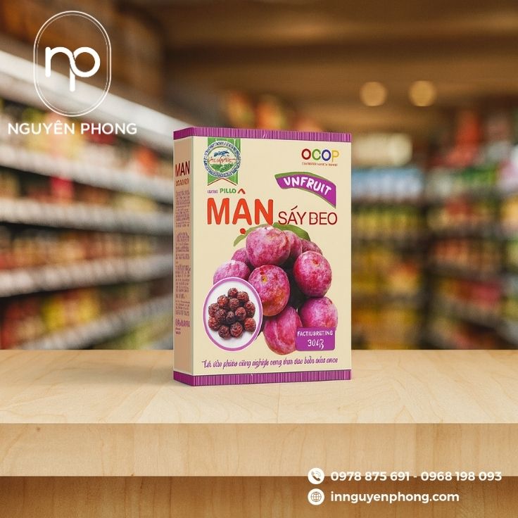 Mẫu hộp giấy đựng mận sấy dẻo kèm theo 